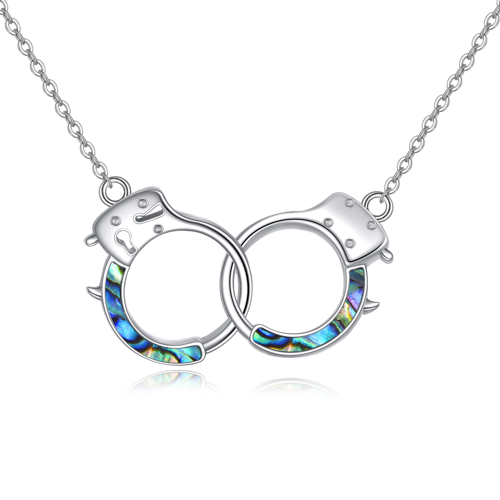 S925 Sterling Silver Handcuff Shaped Necklace with Abalone Shell