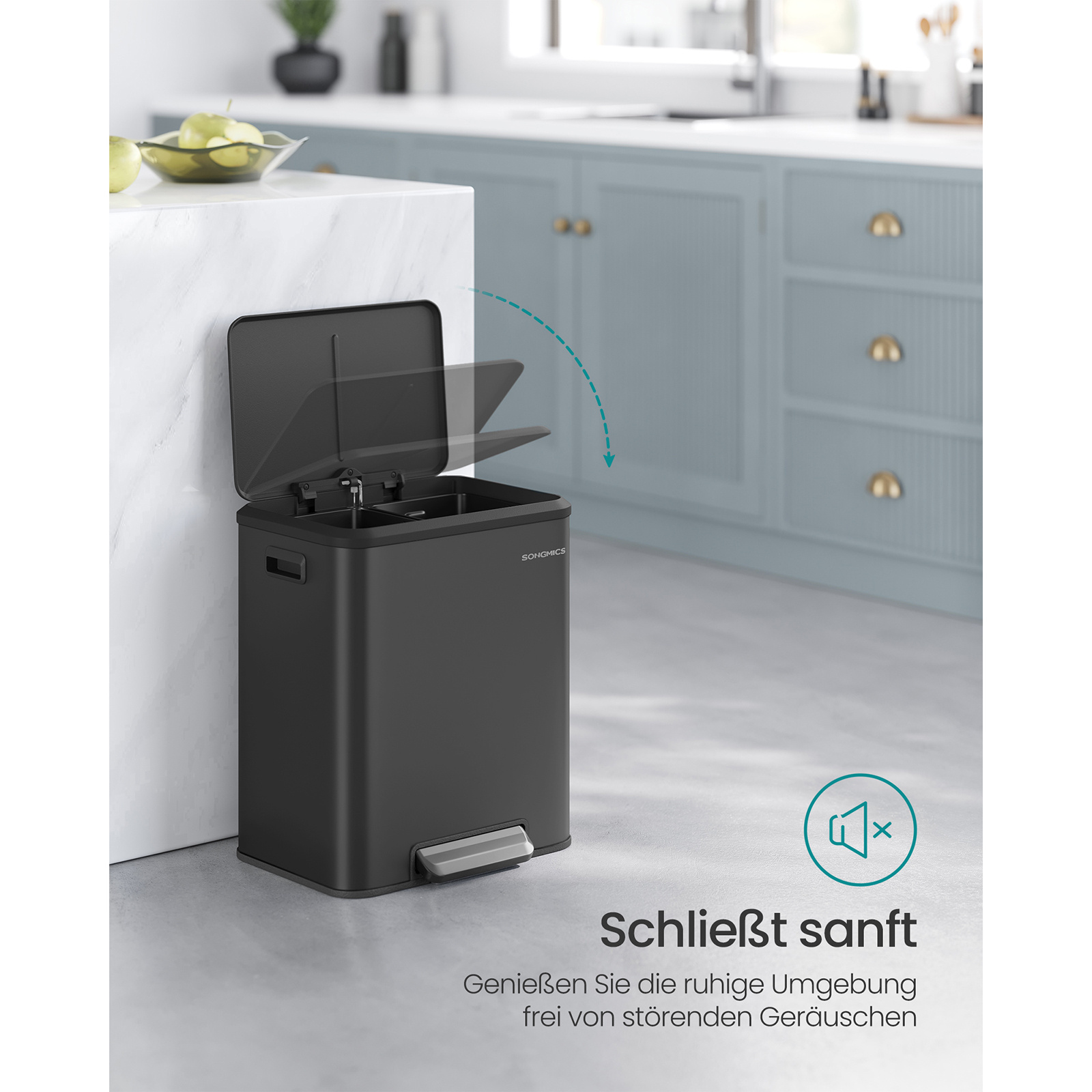 Image of Trash Can Kitchen Waste X 15l 2 Compartments For Recycling And Waste Waste Bin Interior Bucket Steel Softclose Lid Wide Pedal
