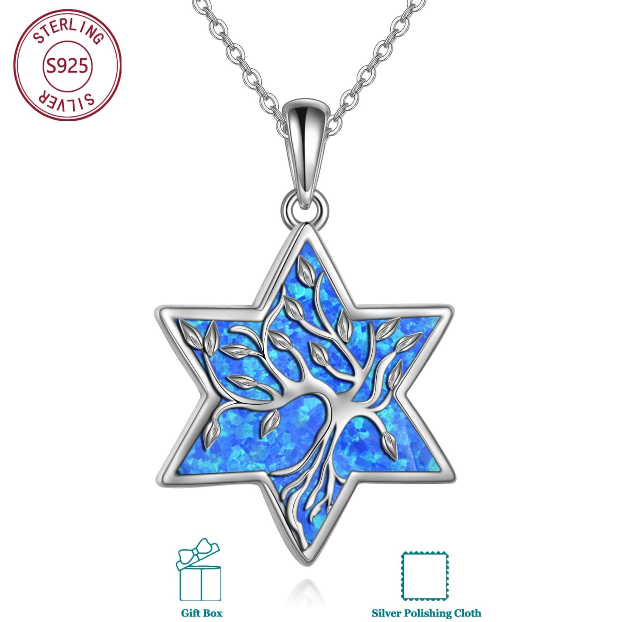 Image of 925 Sterling Silvery Tree Of Life Necklace Synthetic Opal Exquisite Retro Fashion Popular Jewelry Women's Necklace Men's Accessory Gift Couple Necklace Hypoallergenic