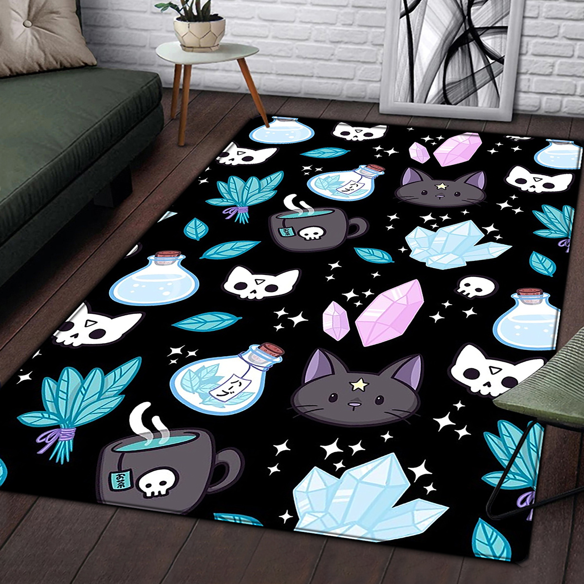 3D Black Cat Kitchen Floor Rug Non-slip Modern Carpet For Living