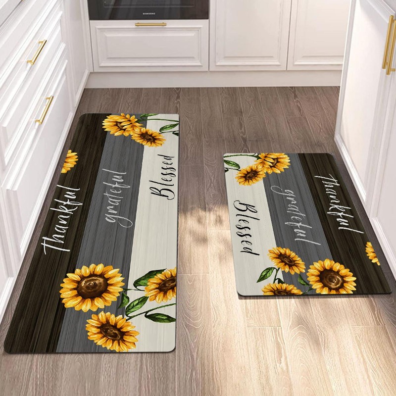1pc Sunflower Print Anti-slip Kitchen Rug