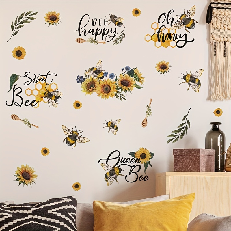 24pcs 3D Bee Stickers Bee Decor Removable Mural Decals Honey Bee Clings for Home Office Fridge Decorations Party Supplies