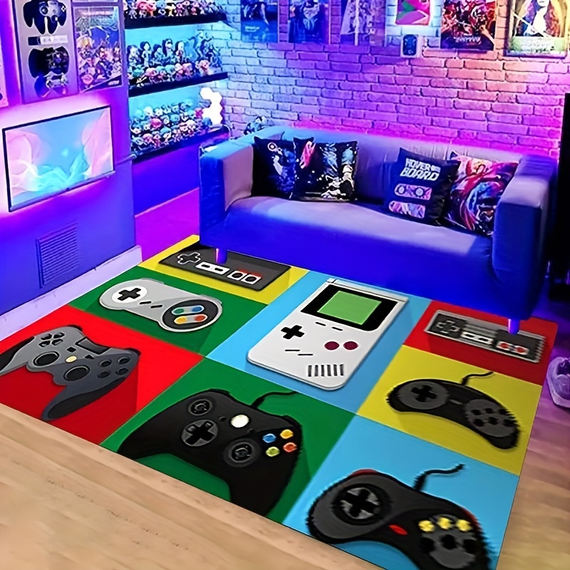 Game Rugs for Bedroom Boys Teens Gaming Level Carpets Living Room Mat Home  Decor Gamepad for Gamers Grey White Crystal Floor Polyester Area Rugs Decor