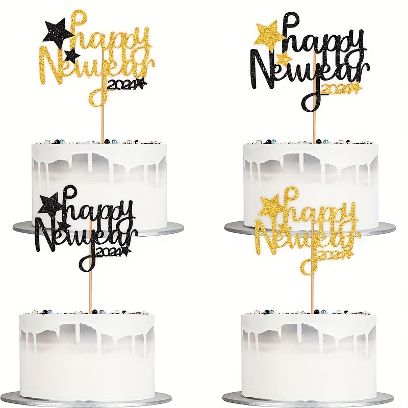 Set, Eight Pieces Of New Year Cross-border Party Decoration Imitation Hot  Stamping Powder-free Topper 2024 New Year Theme Party Cake Topper