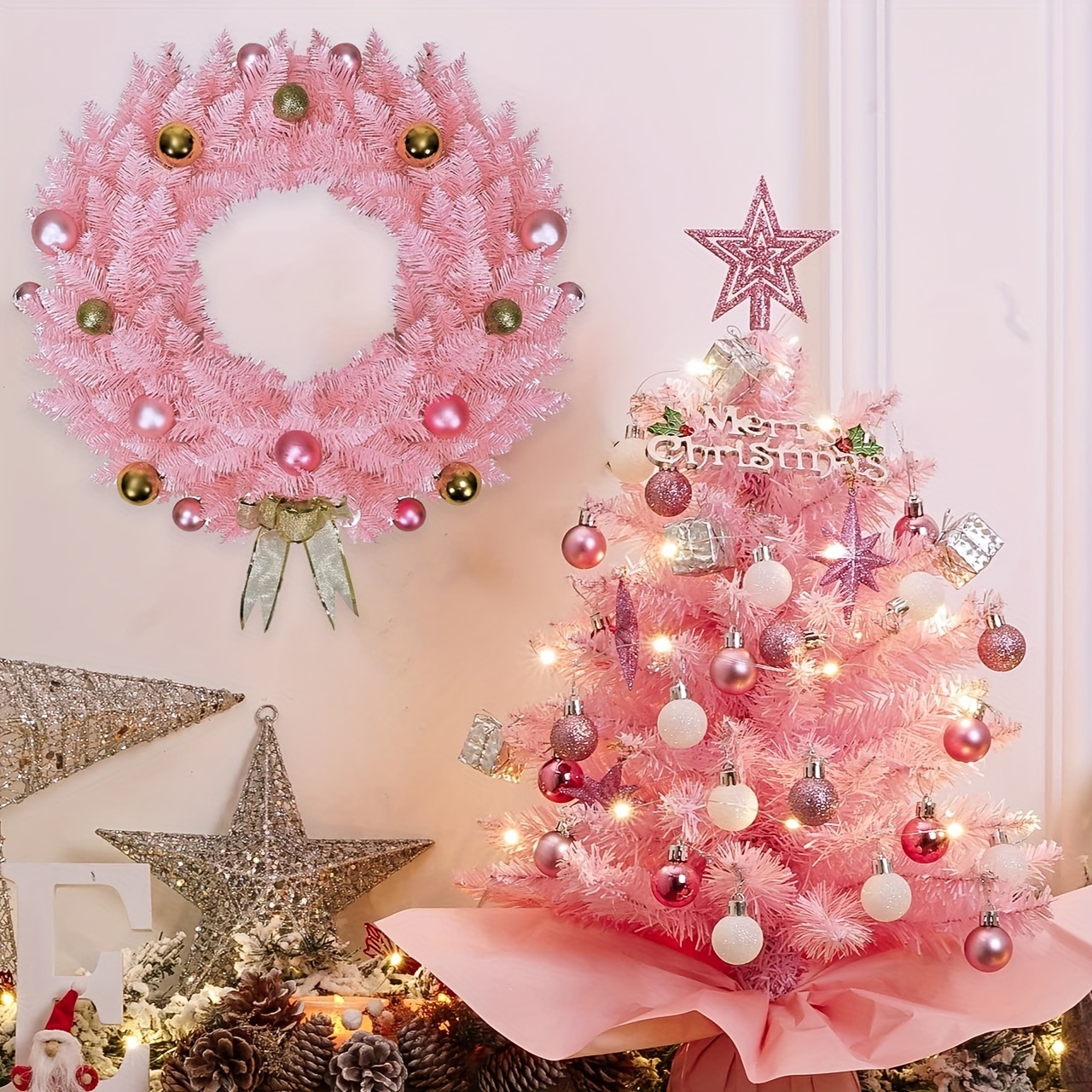 50cm Mini Christmas Tree, Pink Artificial Desk Christmas Tree