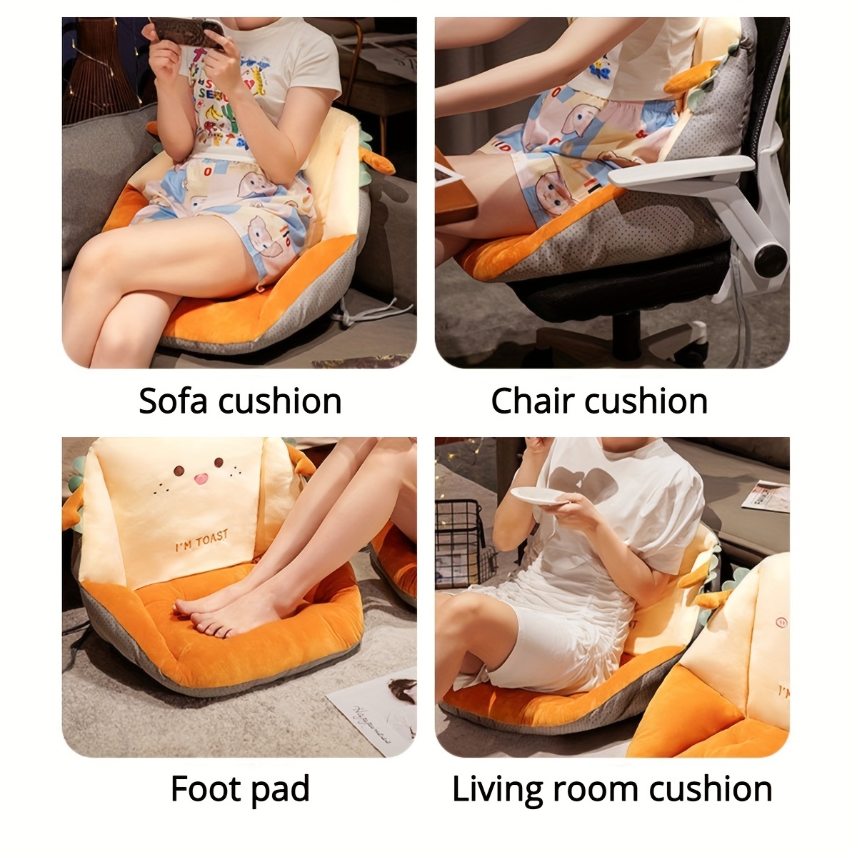 QIUODO Cute Chair Cushion, Gaming Chair Cushion with Backrest Non-Slip, Comfy Seat Cushion for Office Desk, Kawaii Chair Cushions for Gamer, Soft