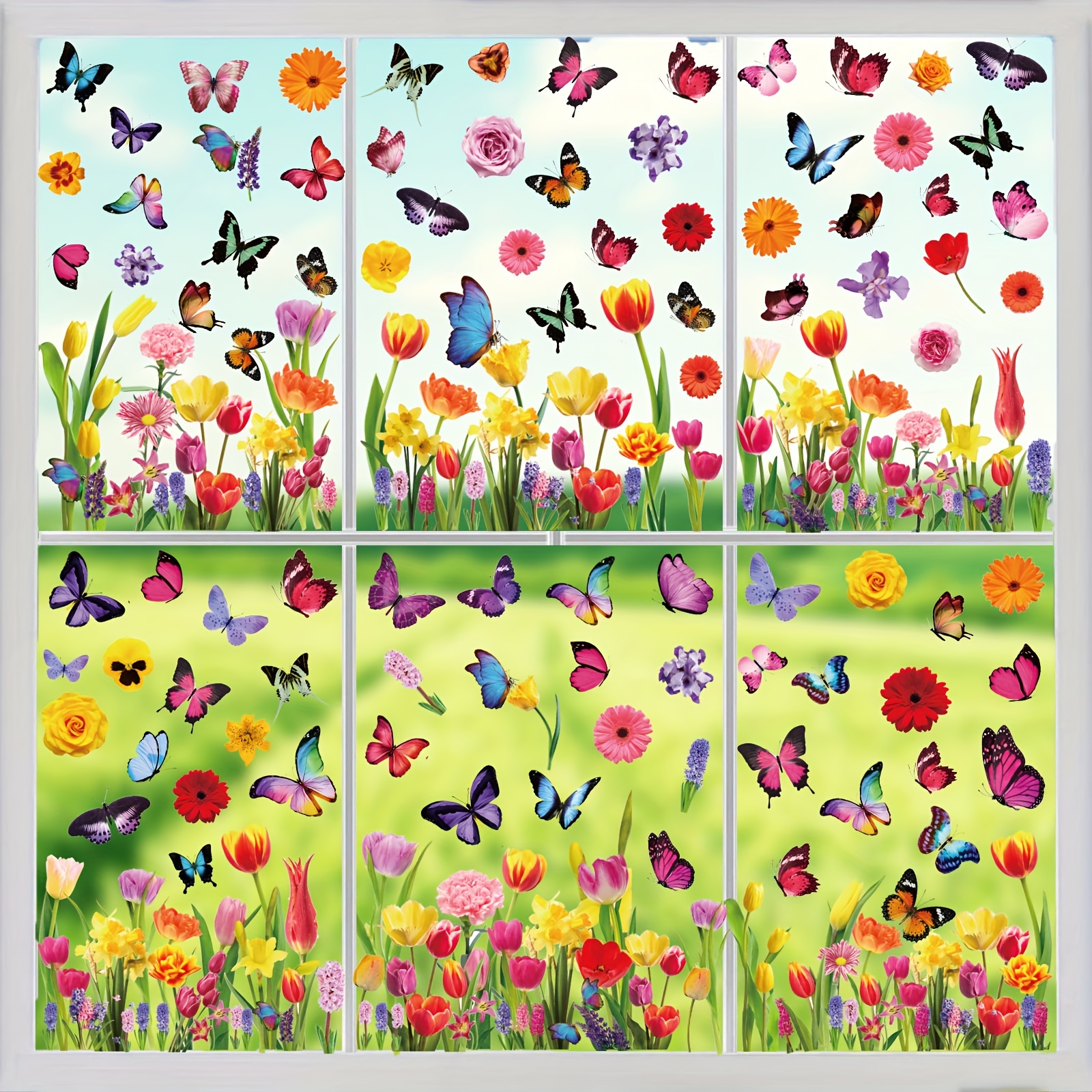 99 PCS Adesivi per Finestre Primavera, Farfalla Fiore Albero