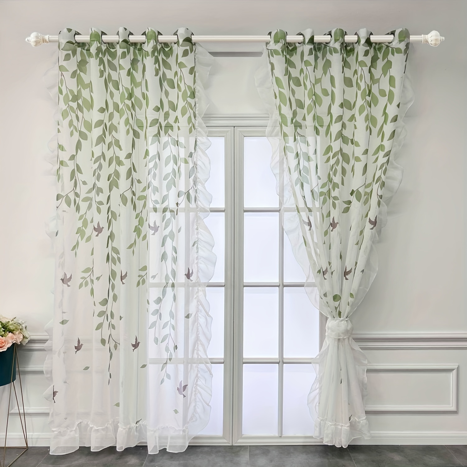 Comprar Cortina de gasa transparente con hojas nórdicas y flores de  acuarela para sala de estar, dormitorio, cocina, ventana, cortinas de tul  de gasa transparente