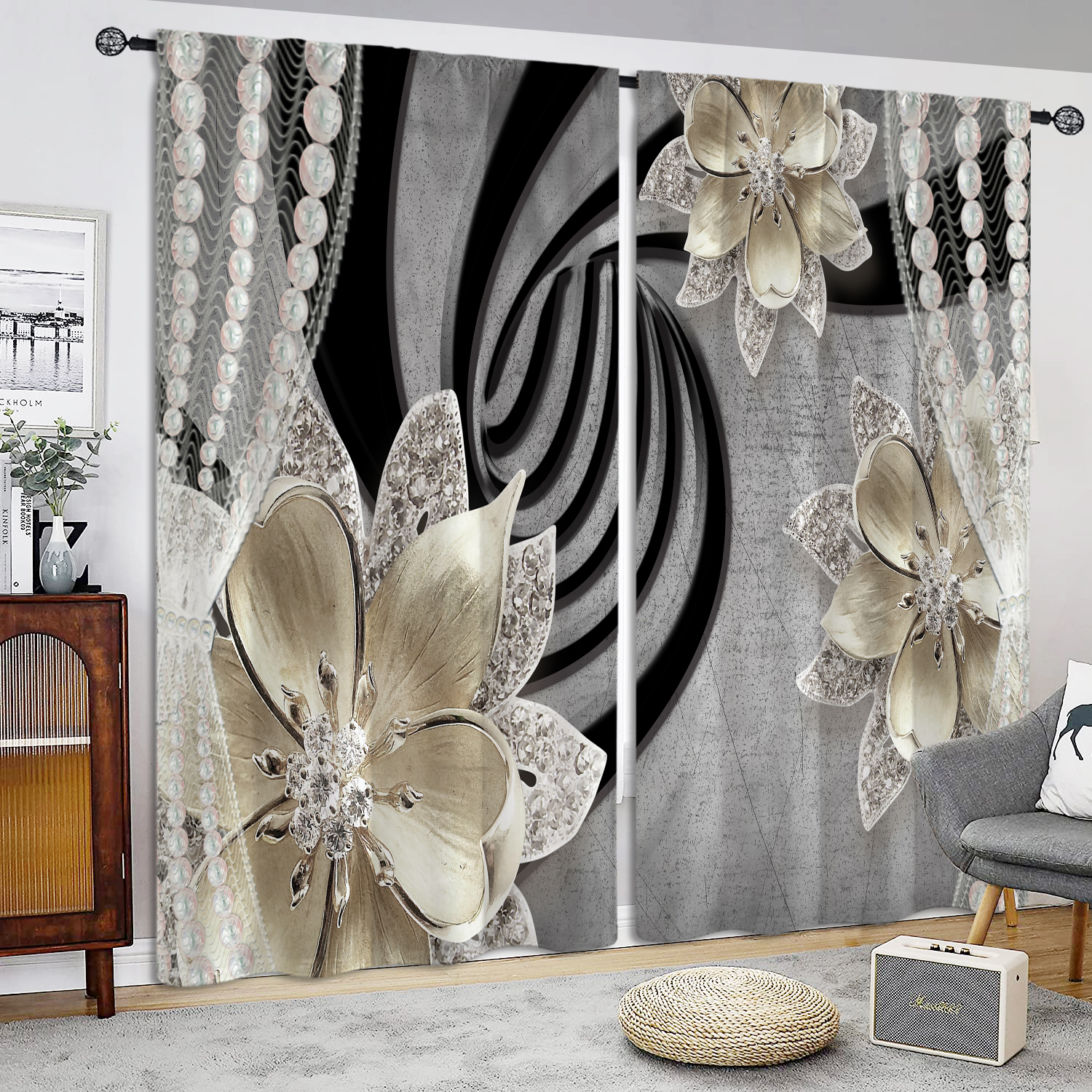 Cortinas transparentes de encaje bordado floral blanco con alzapaños para  ventana, cortinas de gasa con ganchos para sala de estar, dormitorio, 2