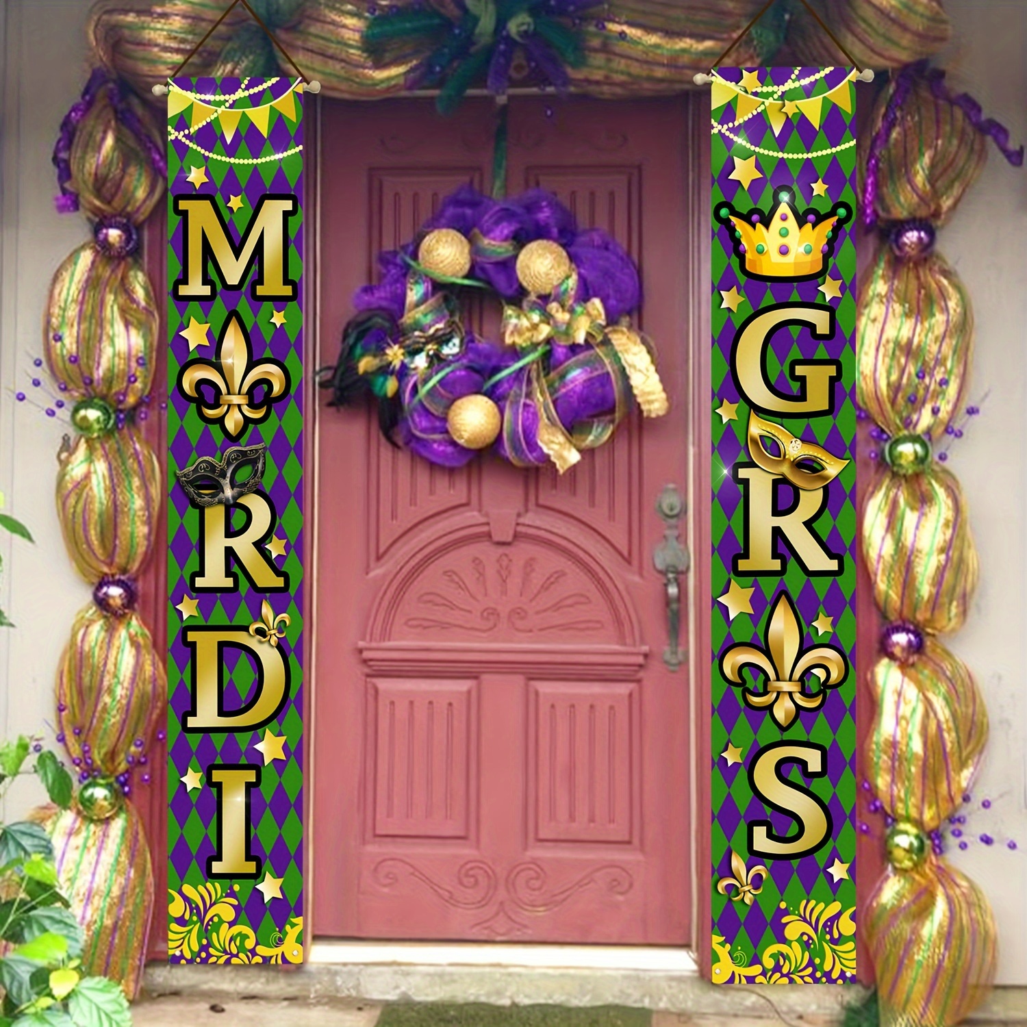 Mardi Gras Decoration Set Mardi Gras Porch Sign Welcome Banner Mardi Gras  Hanging Decoration for Indoor/Outdoor Decoration Mardi Gras Masquerade  Party
