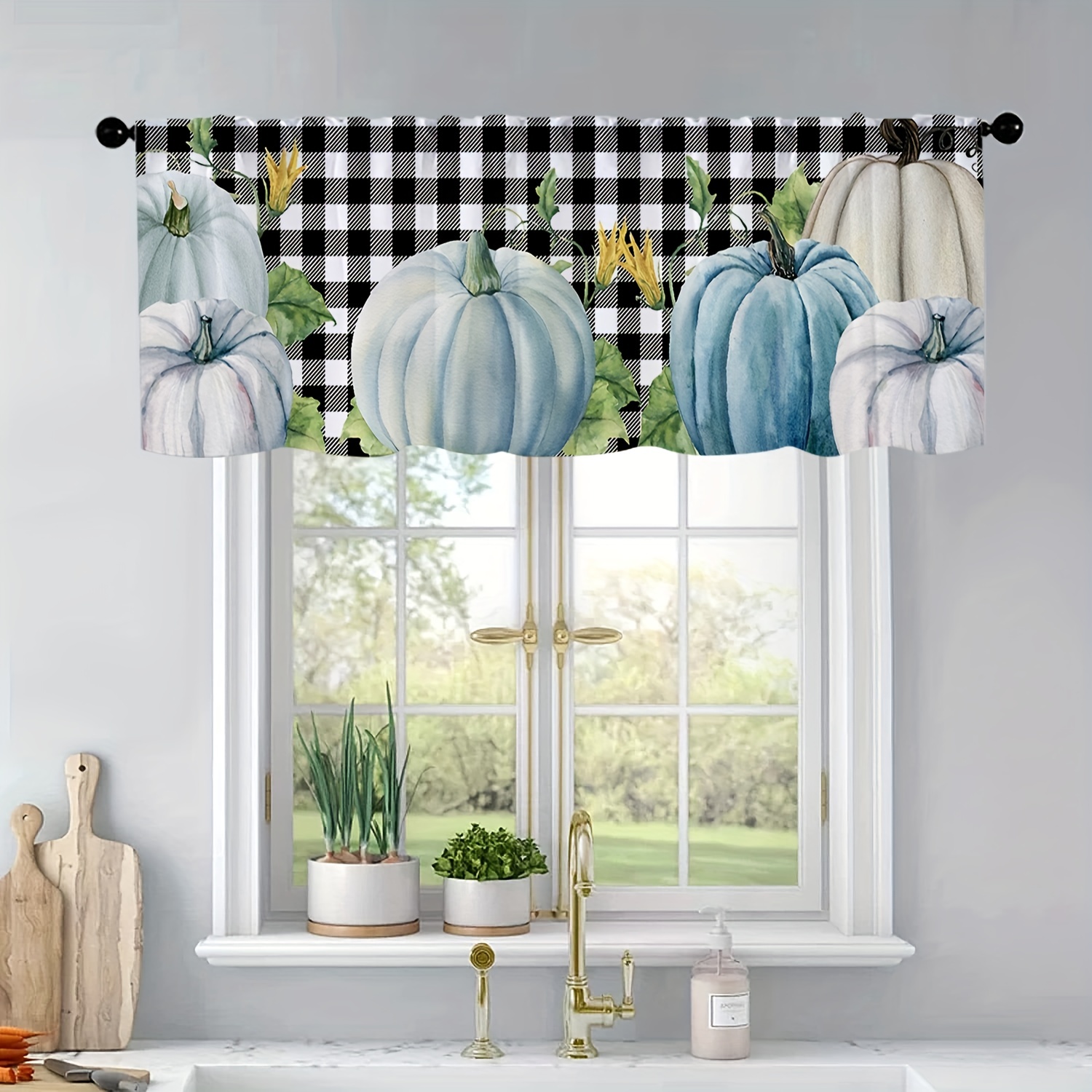 Cenefa y cortinas de otoño con bolsillo para barra, cortinas de cocina para  ventana, paneles de cortinas de tratamiento de ventana, cortinas pequeñas