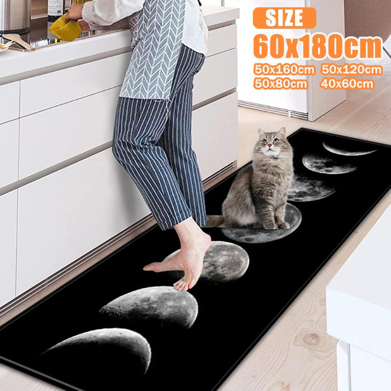 Logieut Moon Phase Kitchen Rug Set of 2, Goth Rug, Moon Rug, Black and White Constellation Halloween Kitchen Mat Rugs, Carpet- Gothic Witchy Moon Phase