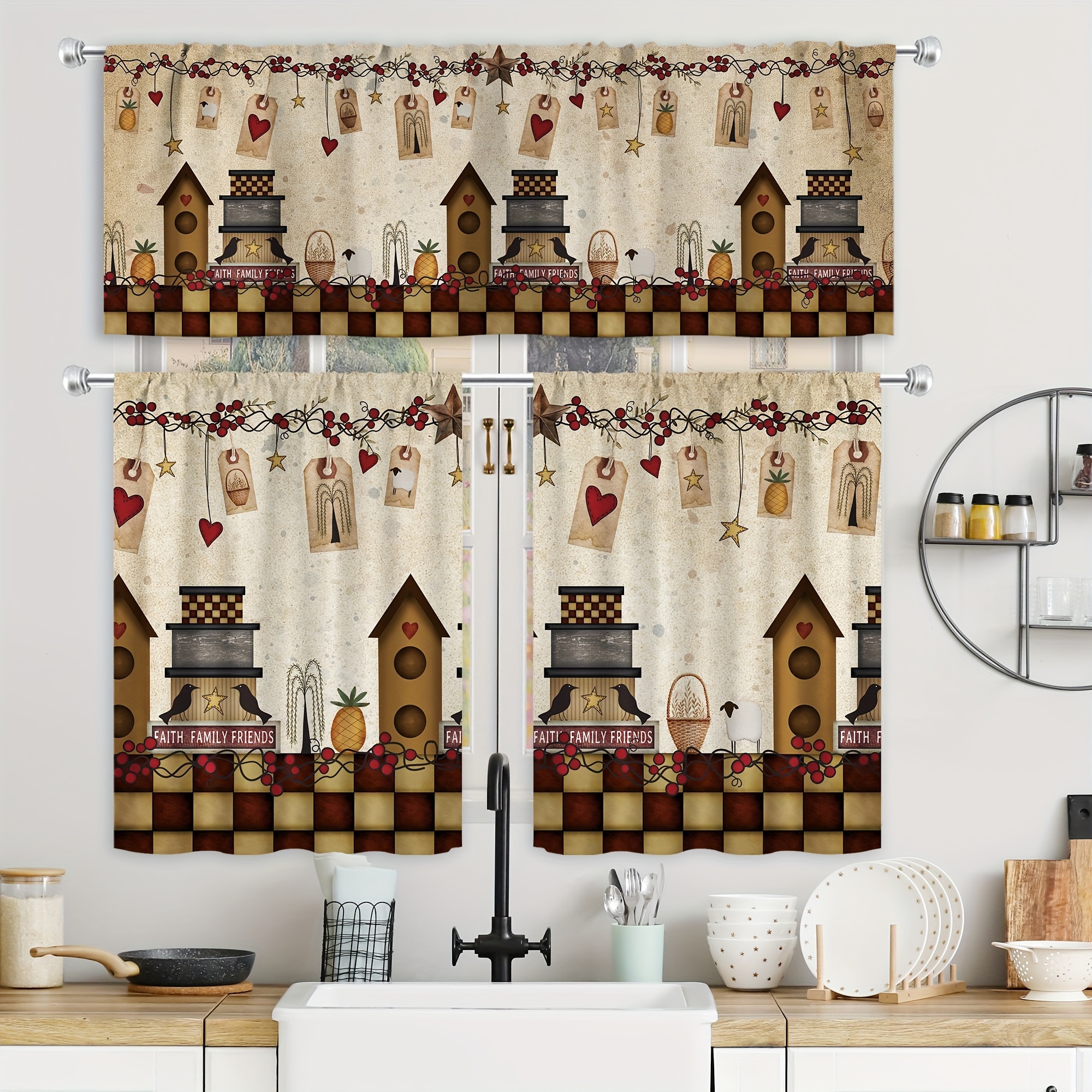 Cortinas cortas para ventanas pequeñas, cortina crisse, cortina de cocina  corta 150l * 77hcm, patrón de girasol de algodón natural lino café cortina  deslizante