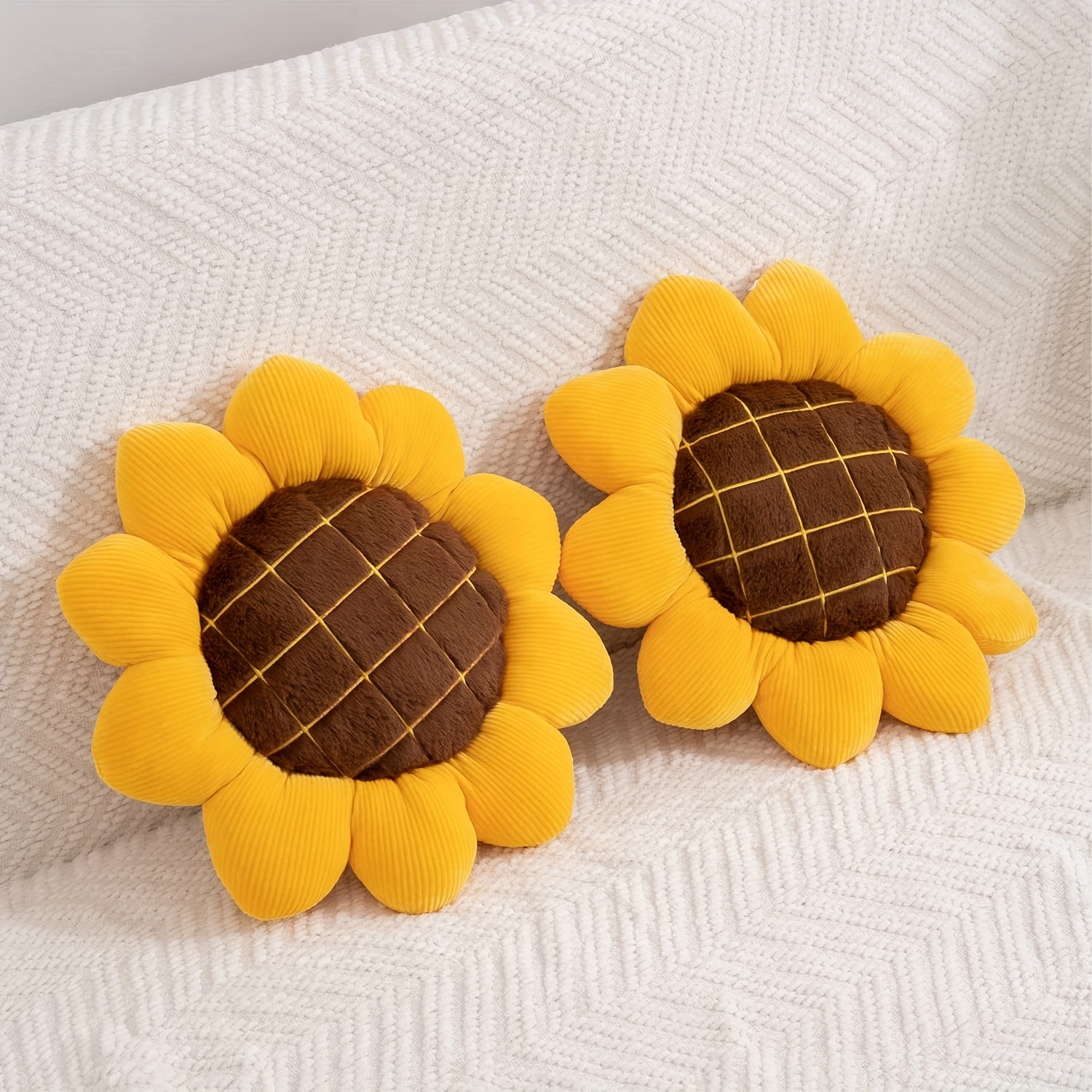 Coume 2 cojines de suelo con diseño de girasol 3D, cojín de asiento de  girasol, cojín amarillo con forma de girasol, almohadillas decorativas de  felpa