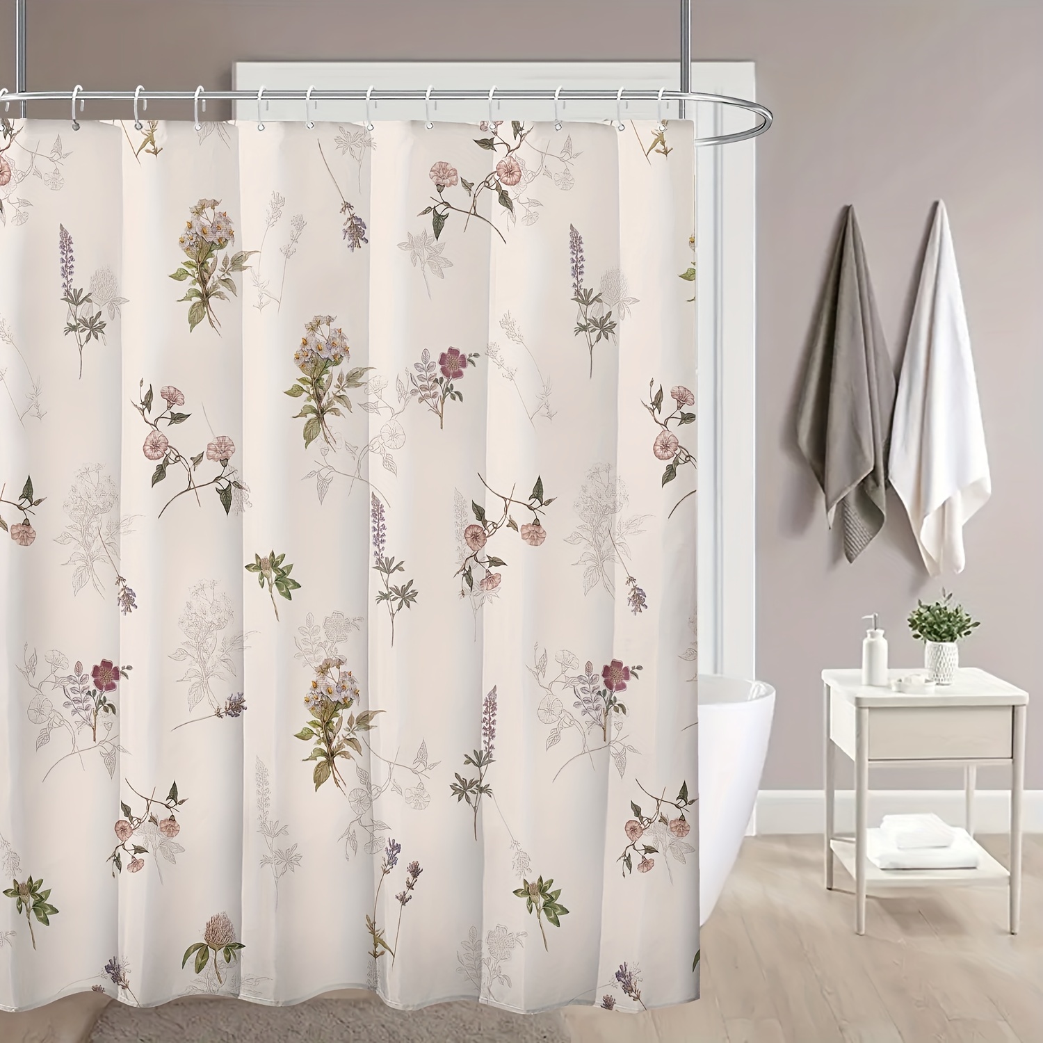 Floral Shower Curtain, Red Gray Brown Beige, Dahlia Flower Burst Bath  Curtain, Chrysanthemum Bathroom Décor, Designed by Artist 