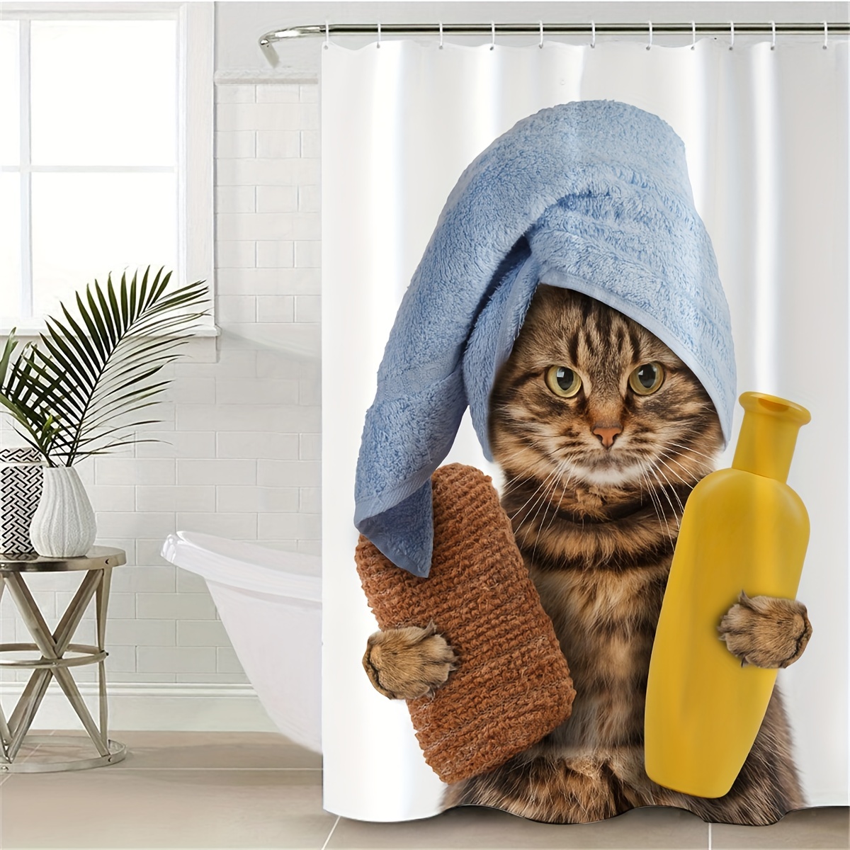 Bathroom Rugs Shower Curtain Cute Diving Cat Pattern - Temu