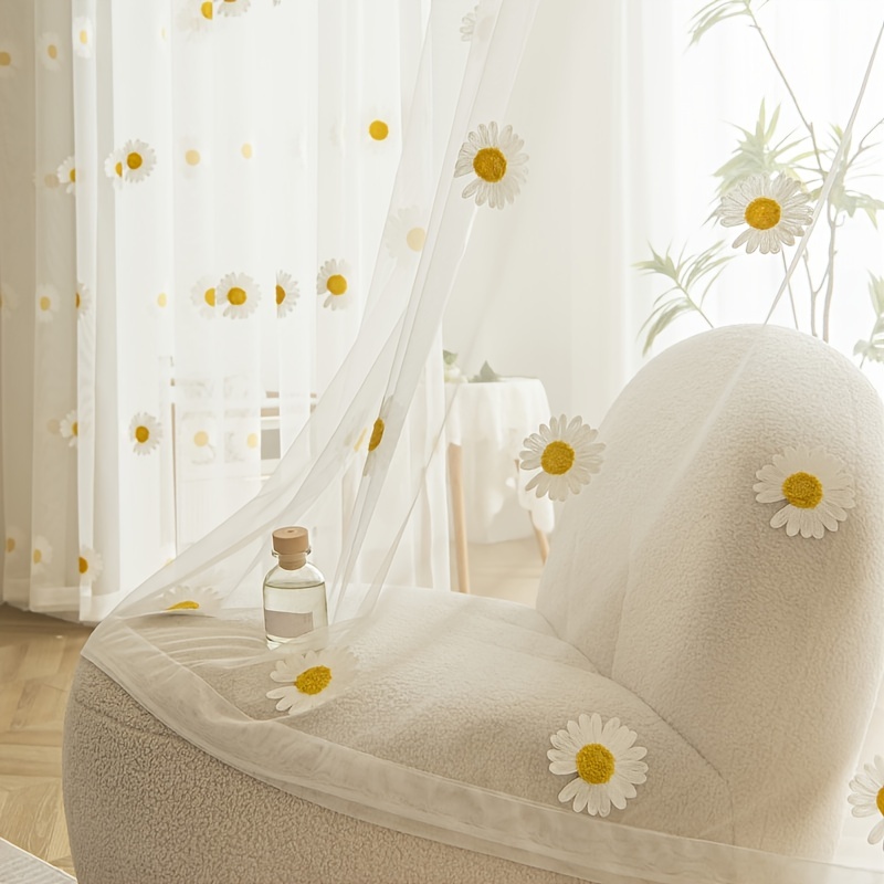 Cortinas transparentes de encaje bordado floral blanco con alzapaños para  ventana, cortinas de gasa con ganchos para sala de estar, dormitorio, 2