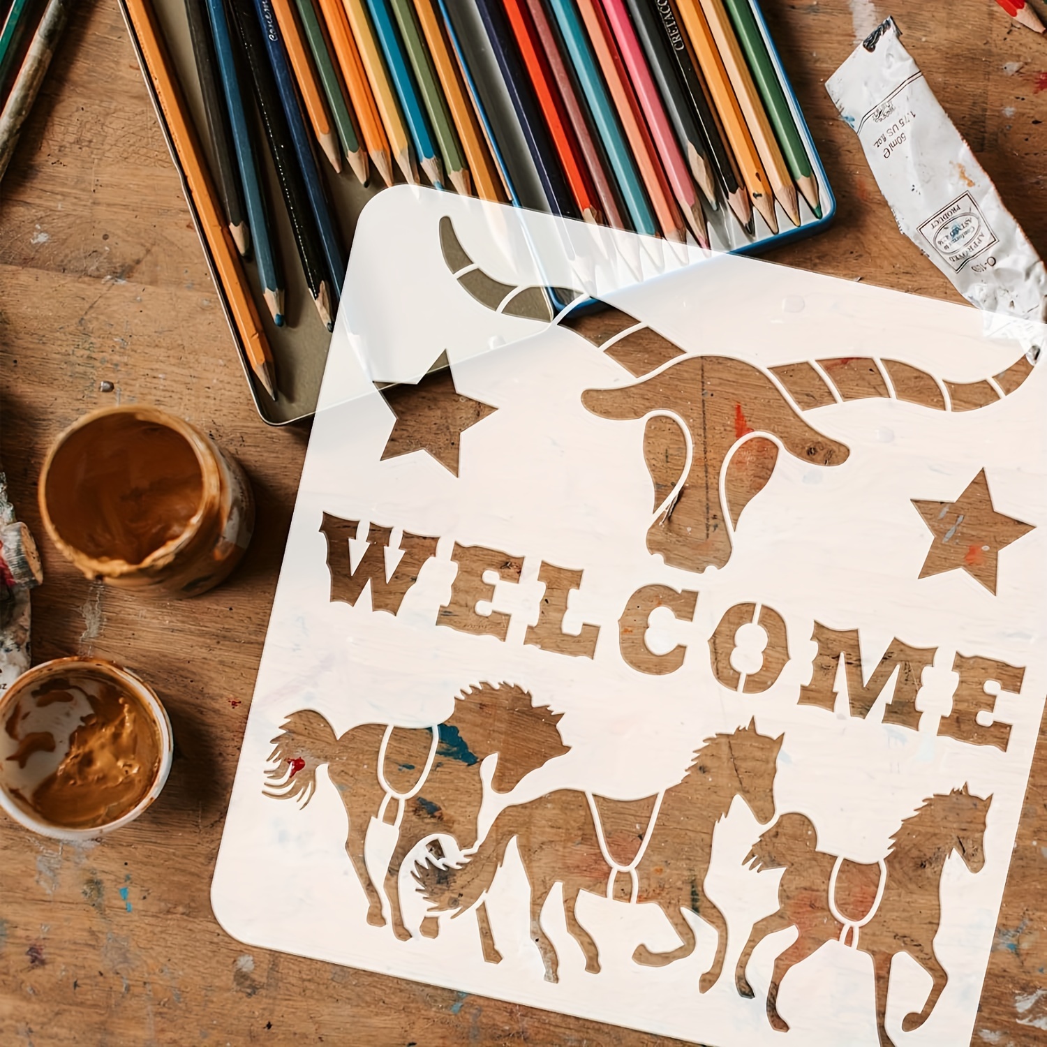  Welcome Stencil for Painting on Wood, Reusable Large Vertical  Welcome Sign Stencil for Front Door, Porch Sign or Outside Decor, Christmas  Letter Stencils, Seasonal Stencil for Wall, Art & DIY