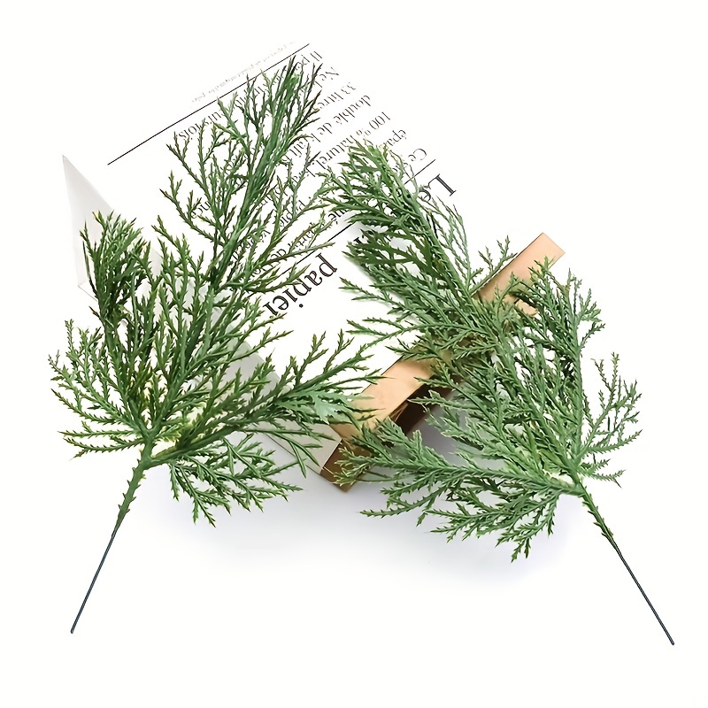 60 Pcs/Set Christmas 3D Artificial Pine Branches- 12.5 Inch Faux Evergreen  Cedar Sprigs Branches- Fake Foliage Pine Needles Picks with Artificial Red