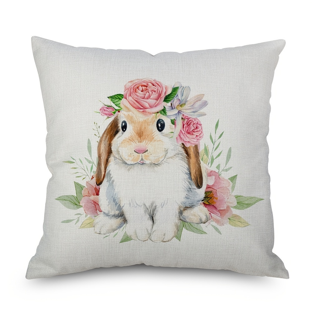 Happy Easter Bunny Ears - Spring Pillow Cover - 18x18 inches