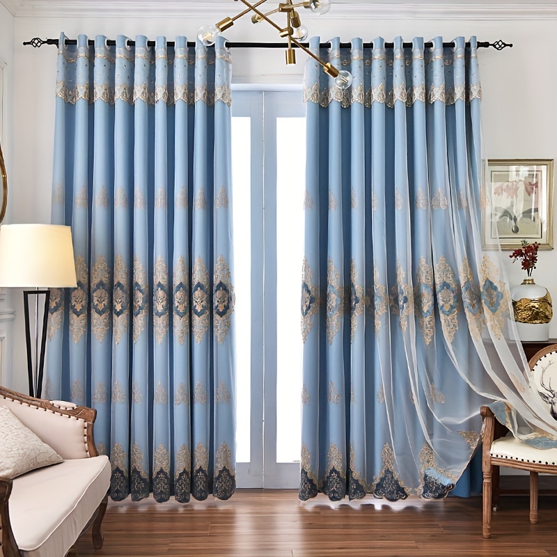 Cortina de ventana de doble capa, elegante cortina opaca de tul de doble  cubierta bordada, panel de cortinas opacas con ojales sólidos en capas para