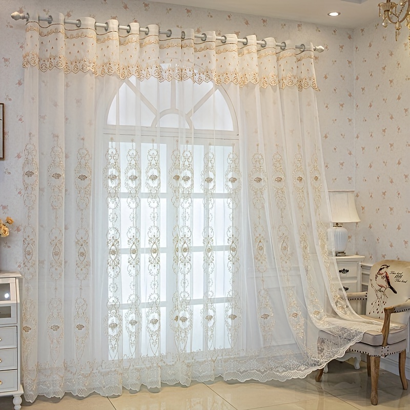Floral Sheer Mesh Curtain Scallop Trim Curtains For Living - Temu