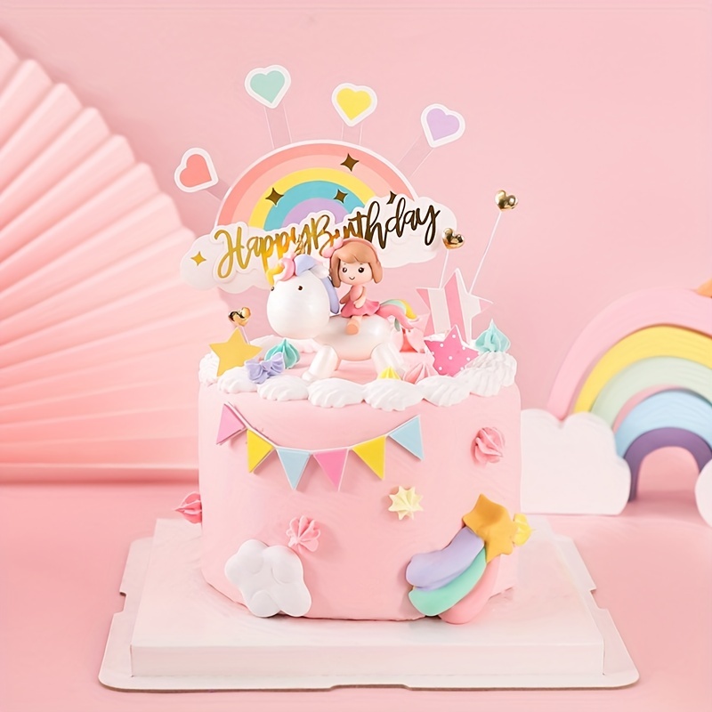  29 adornos para tartas de unicornio, decoración de pastel de  arcoíris con estrellas arco iris, bolas de unicornio, decoraciones de  pastel de feliz cumpleaños para niños y niñas, fiesta de cumpleaños, 