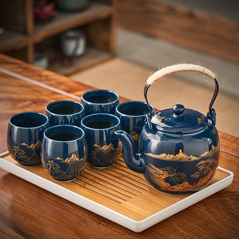 Elegant Teapot Set W/ Tray Zinc Alloy Drinking Water 4 Tea Cups Tea Set  Gift Gold White 