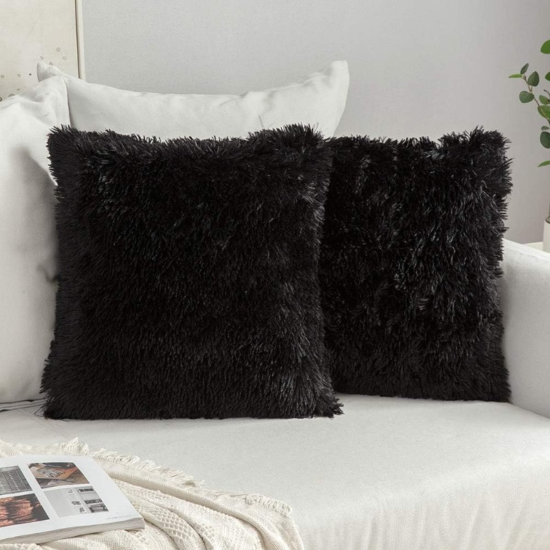 Black fluffy throw clearance pillows