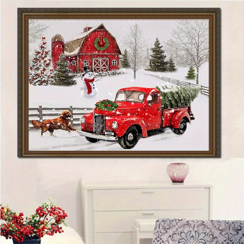 Christmas Diamond Painting Kits 5D Paint Red Truck Farm Winter Night Wall  Decor