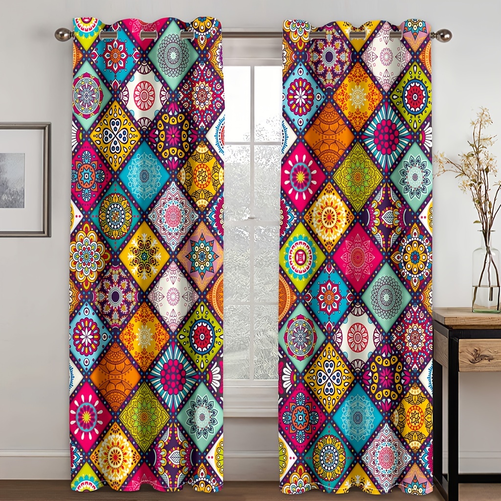 Geometric Pattern Shower Curtain Set Indian Bohemian Ethnic