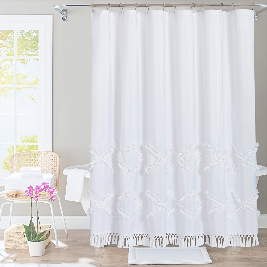 Juego de cortina de ducha blanca con forro a presión, cortinas de ducha de  poliéster para baño, lavable a máquina, tela pesada y ventana superior de