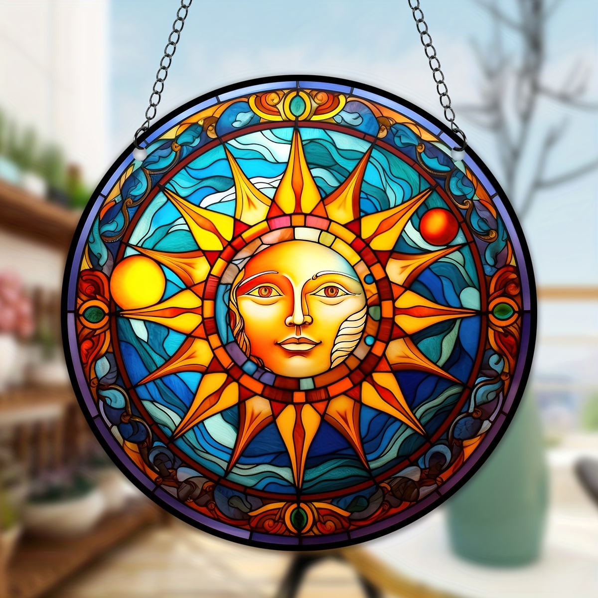 Attrape soleil fenêtre soleil et lune translucide vitrail coloré - Escale  Sensorielle