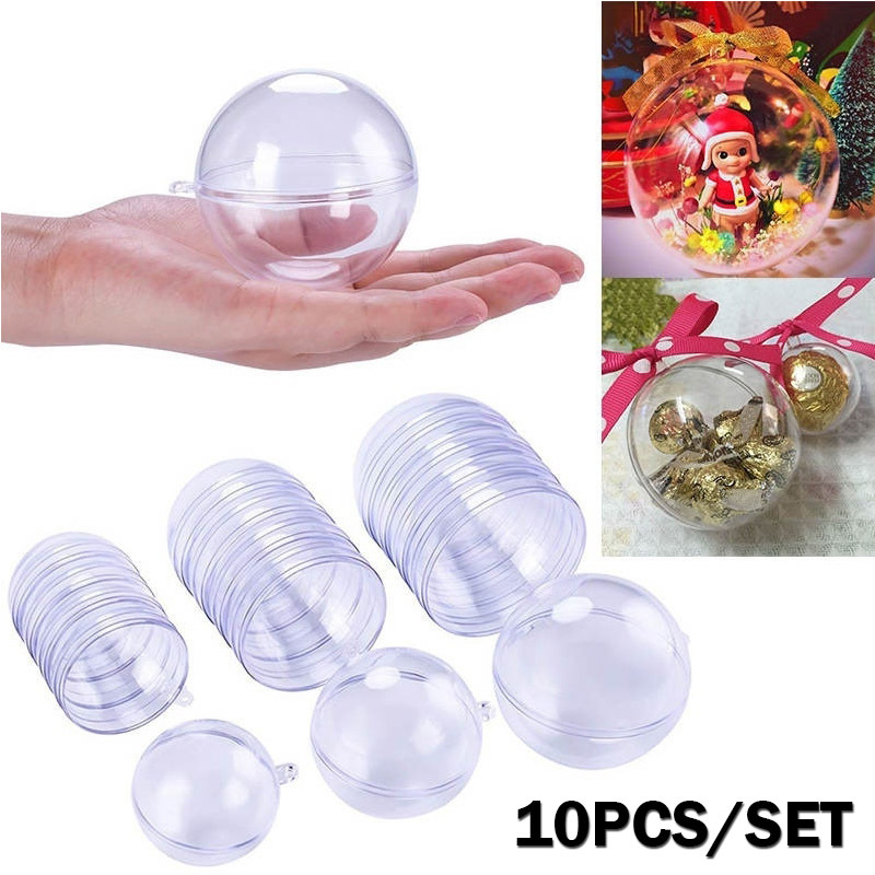 Fillable Christmas Ornaments, 10pcs 3.1 inch Clear Plastic Ball Ornament, DIY Baubles Fillable for Christmas Wedding Party Holiday Decoration, Size