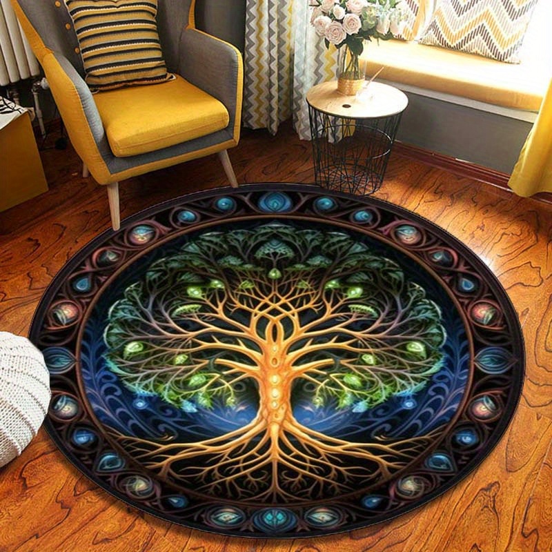 1pc Alfombras Redondas Diseño Anillos Anuales Árbol Alfombra - Temu