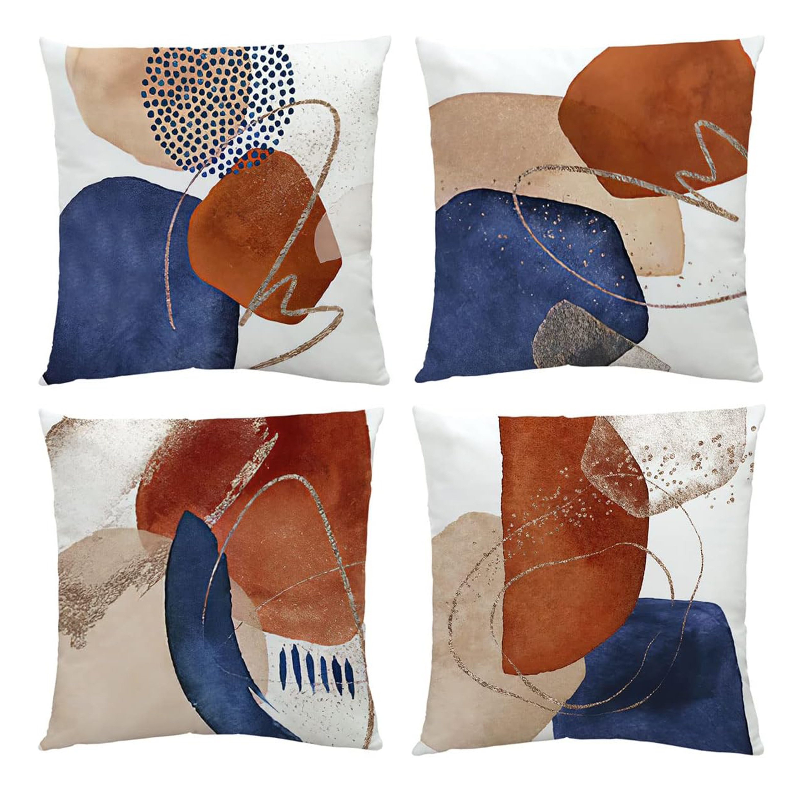 Navy Blue Throw Pillows for Couch Set of 4 Boho Decorative Pillow Covers  White Modern Abstract Geometric Cushion Cover for Bed Bedroom Sofa Velvet