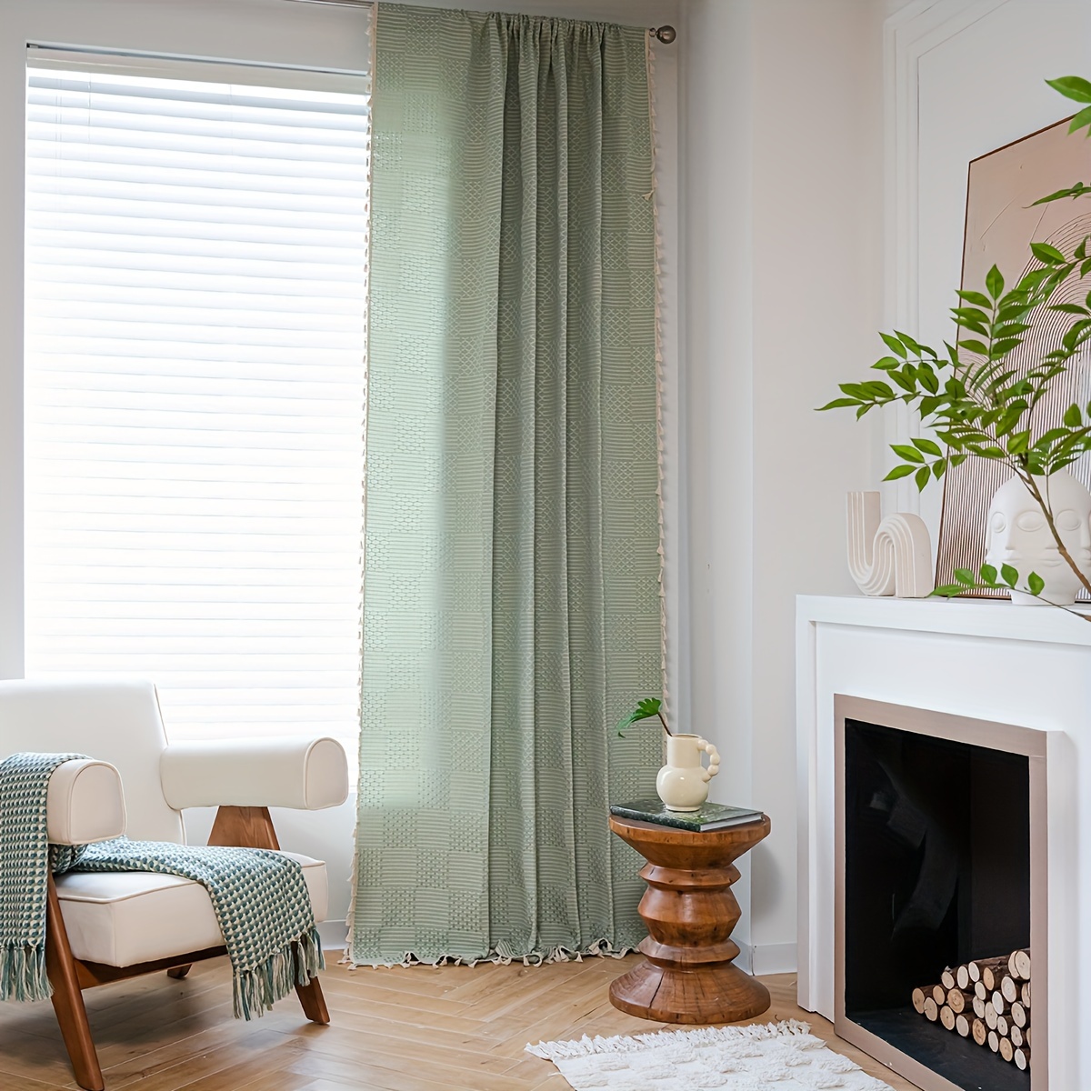 Cortinas de lino y algodón para sala de estar, color verde menta