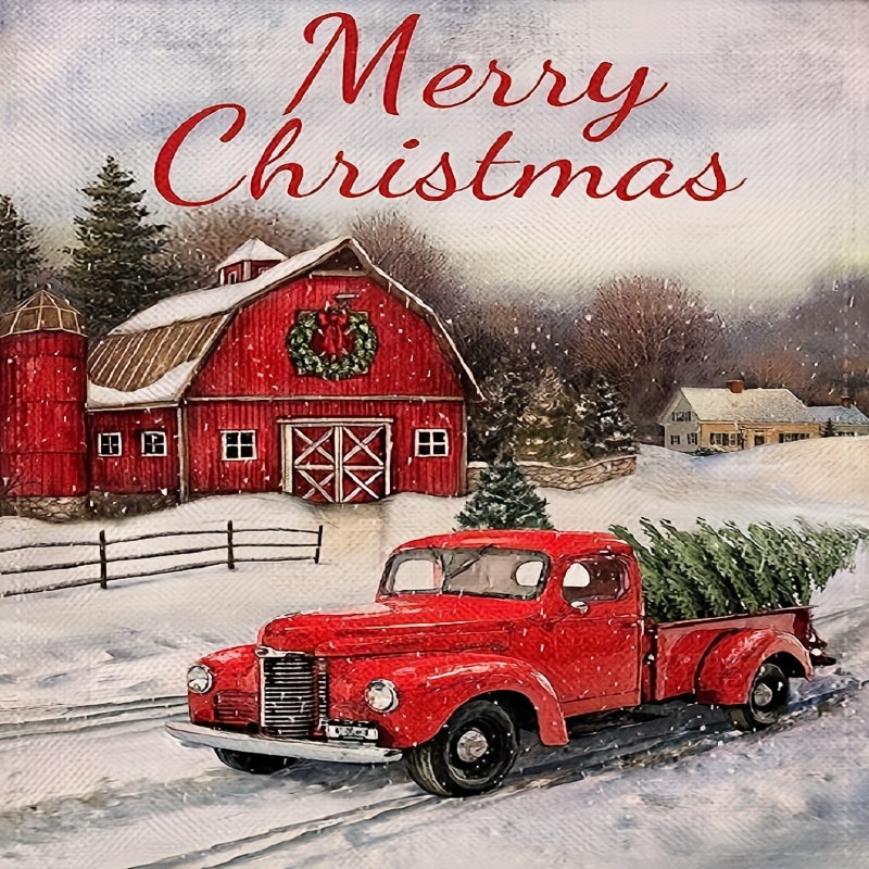 Christmas Door Mat Outdoor for Front Door Decorations , Red Farm Truck  Merry Christmas Tree Doormat,Winter Christmas Holiday Welcome Floor Mat Rug  Entryway for Front Porch Farmhouse Decor, 30 x 17 