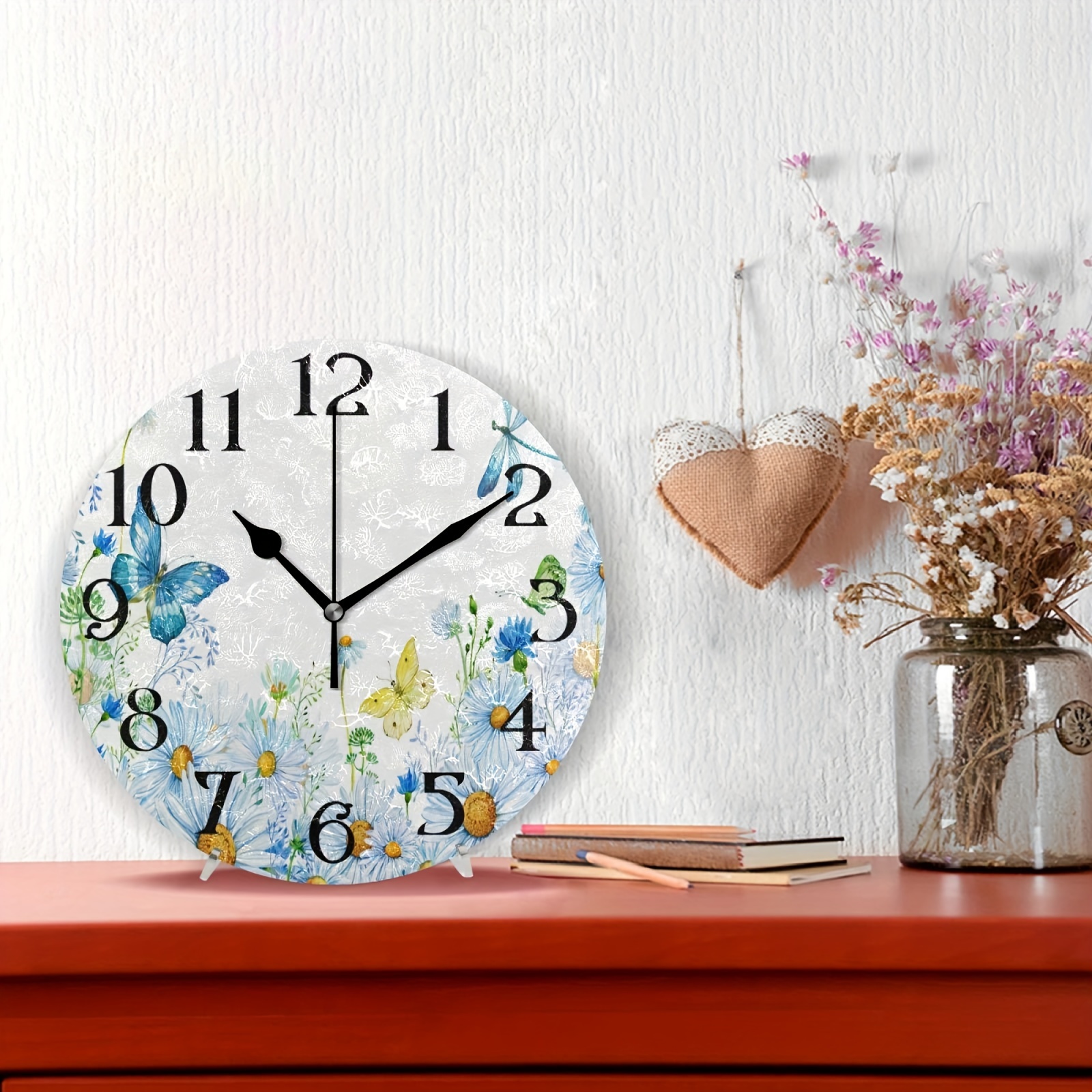 1pc Reloj Pared Margaritas Flores Blancas Reloj Cocina Sin - Temu