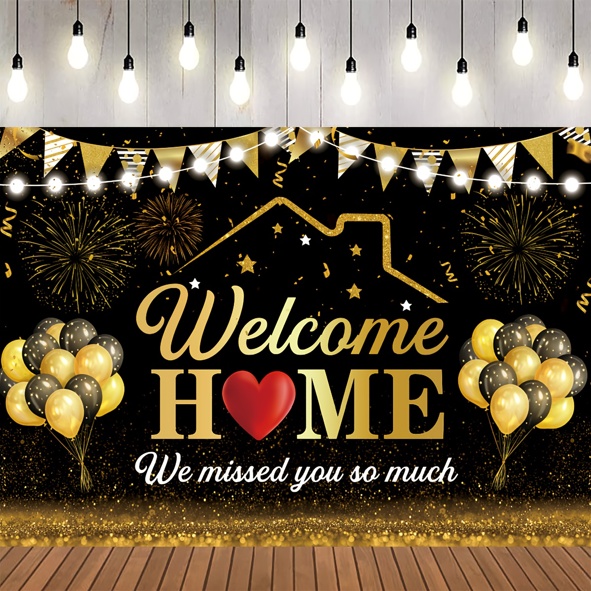 Welcome Home Banner Black Glitter Welcome Home Decorations for Welcome Home  Party Decorations, Welcome Home Sign