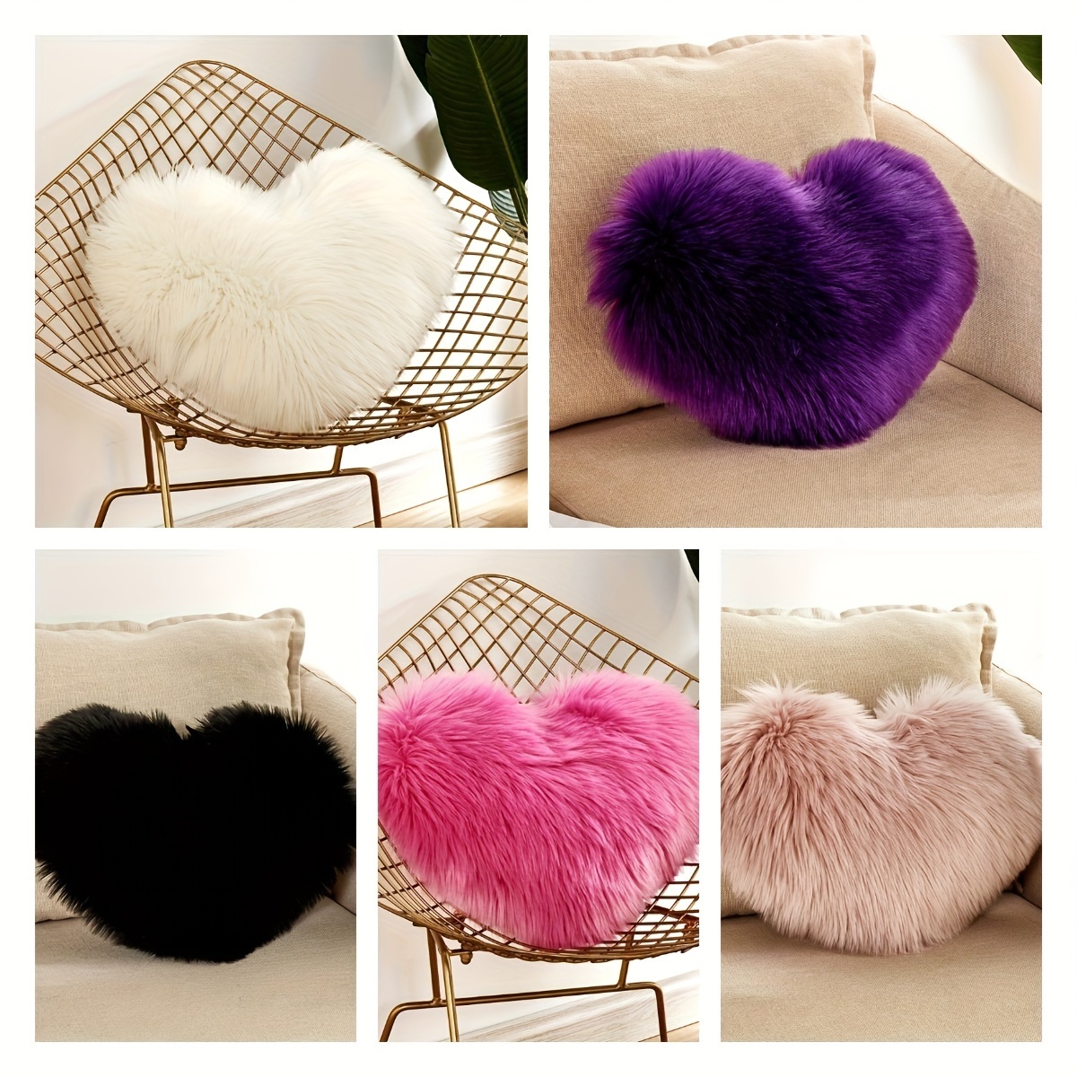 Fluffy Purple Heart Shaped Decorative Pillow Home Decor Small Size  Valentine's Day Gift for Her 