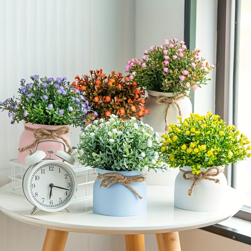 Planta artificial pequeña, 6 piezas, flores falsas, plantas en maceta,  baño, para decoración de interiores, ventana, mesa, oficina, colorida
