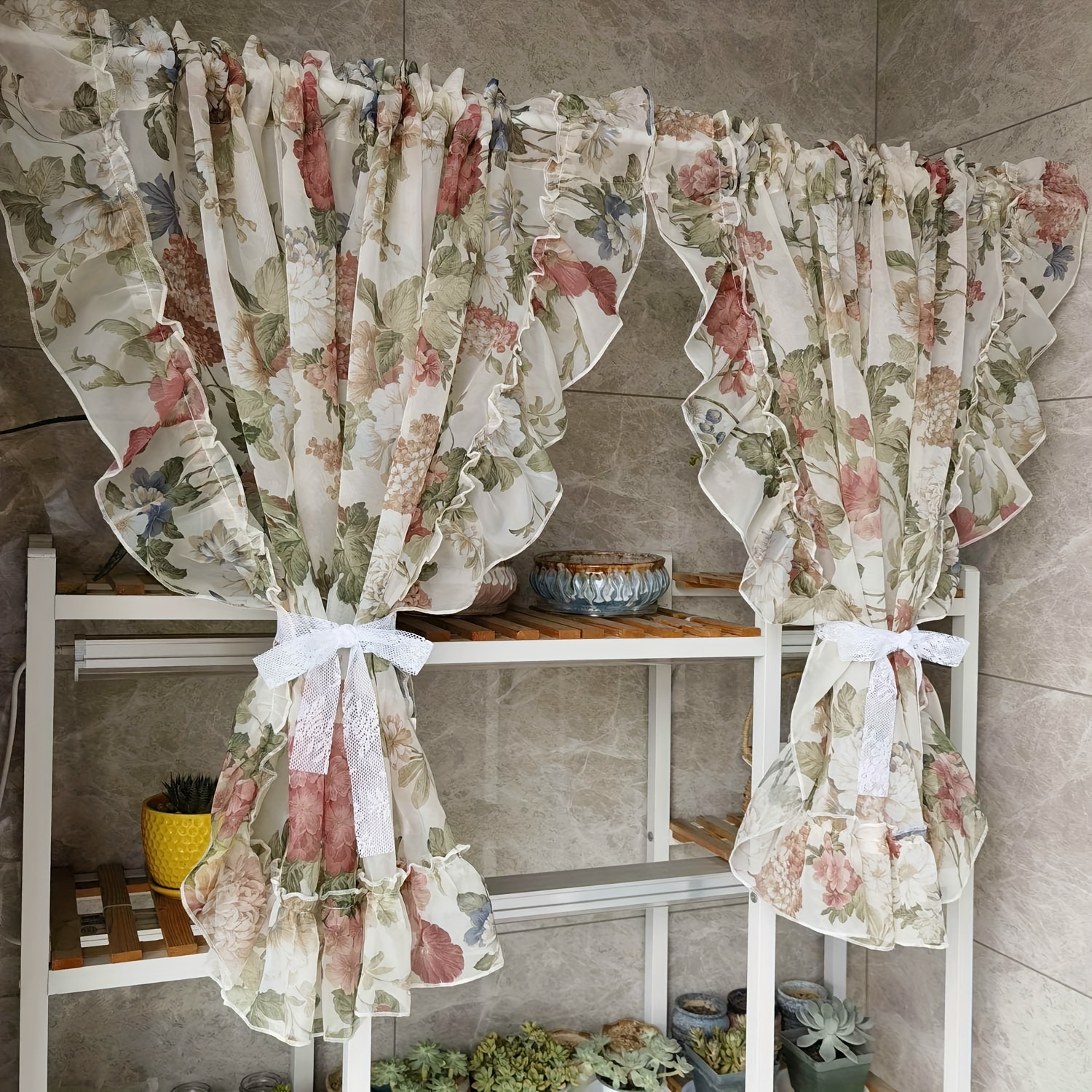 Cortinas cortas de flores para puerta, Pastoral, Partición de baño, Media  cocina, cortinas pequeñas con encaje