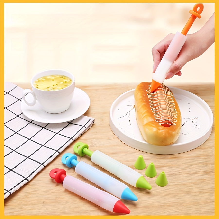 Silicone Writing Pen Cake Pastry Chocolate Baking Gadgets,Cake Cookie Pastry Cream Chocolate Icing Decorating Syringe -Red (2pcs)