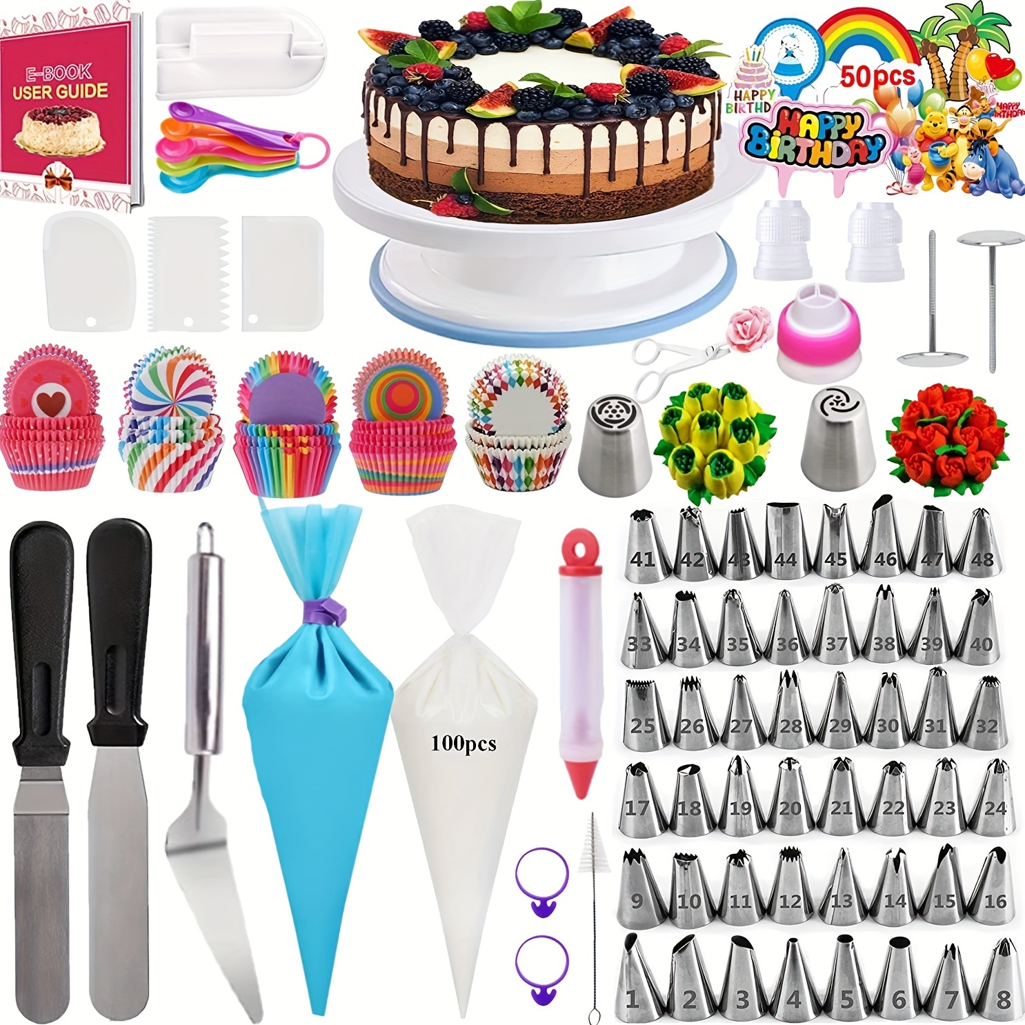 70 Pcs Cake Decorating Supplies Kit Baking Pastry Tools Set, 48 Numbered  Icing Tips with Pattern Chart, 6 Russian Piping Nozzles Tips, 6 Coupler and