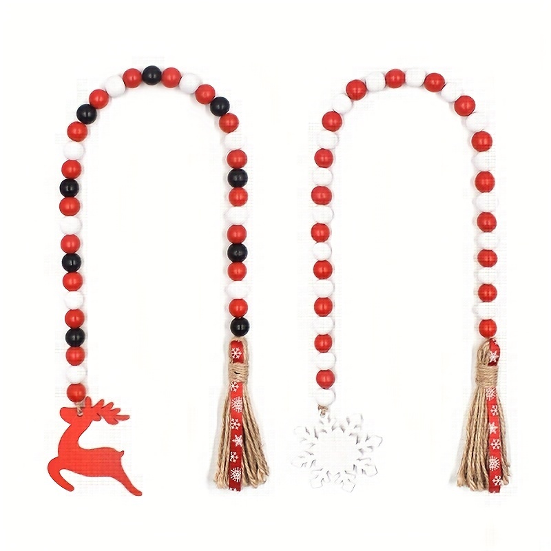 100Pcs Christmas Prints Natural Wooden Beads Snowflake Elk Red Plaid Wood  Beads for Xmas Decoration Garland Jewelry Making DIY