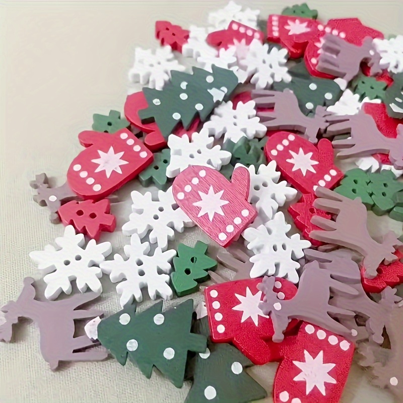 50/100pcs/lot snowflake buttons Xmas snowflake Wood chip Handmade Craft  patches 25mm Handmade Decorative Christmas