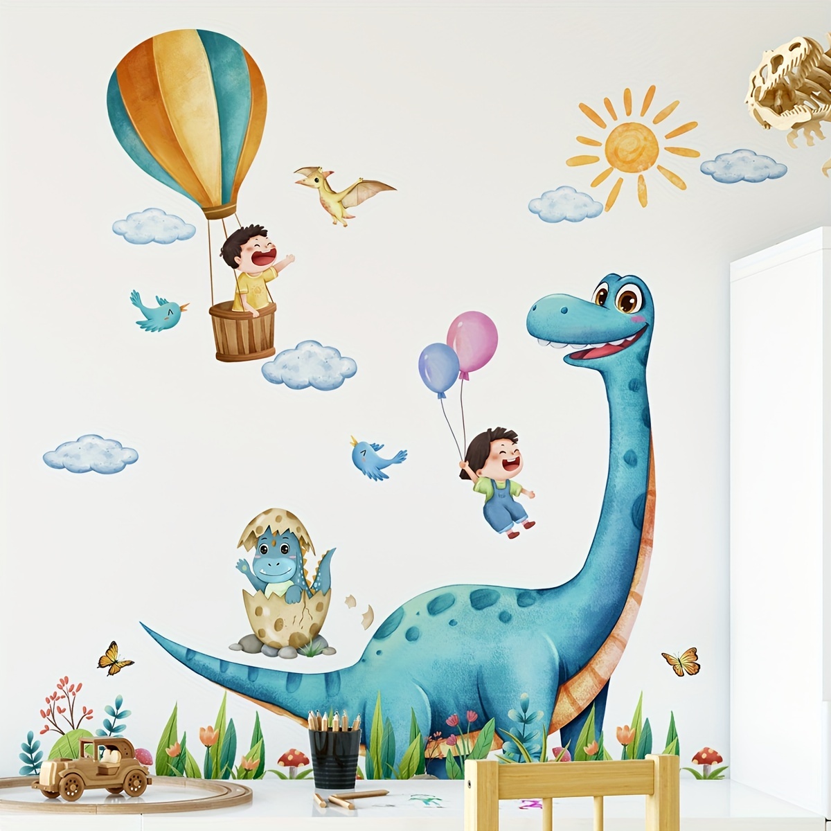 Autocollants muraux colorés mignons pour les enfants Peel and Stick  Décorations murales amovibles pour bébés filles Salon de chambre (fille  avec licorne et ballon)