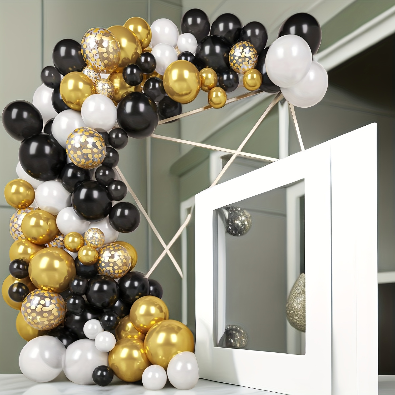 Whiskey Balloons Garland Arch Kit, Black White Silver Confetti