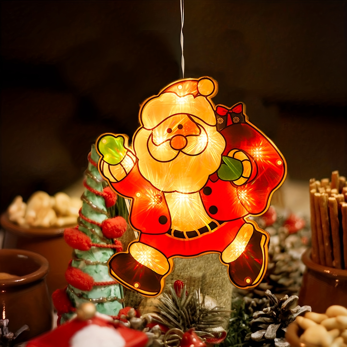 Christmas Decoration Lighted Window Hanging Decor Xmas Lights with Suction  Cup Hook for Christmas Party Showcase Window Home